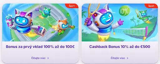 Promo obrázky športových akcií v Robocat Casino – uvítací vkladový balík a cashback ponuka