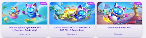Robocat Casino uvítacia ponuka s maskotom a truhlou peňazí