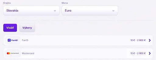Platobné metódy Robocat Casino – FunID a Mastercard pre Slovensko, vklady 10 € – 2 000 €